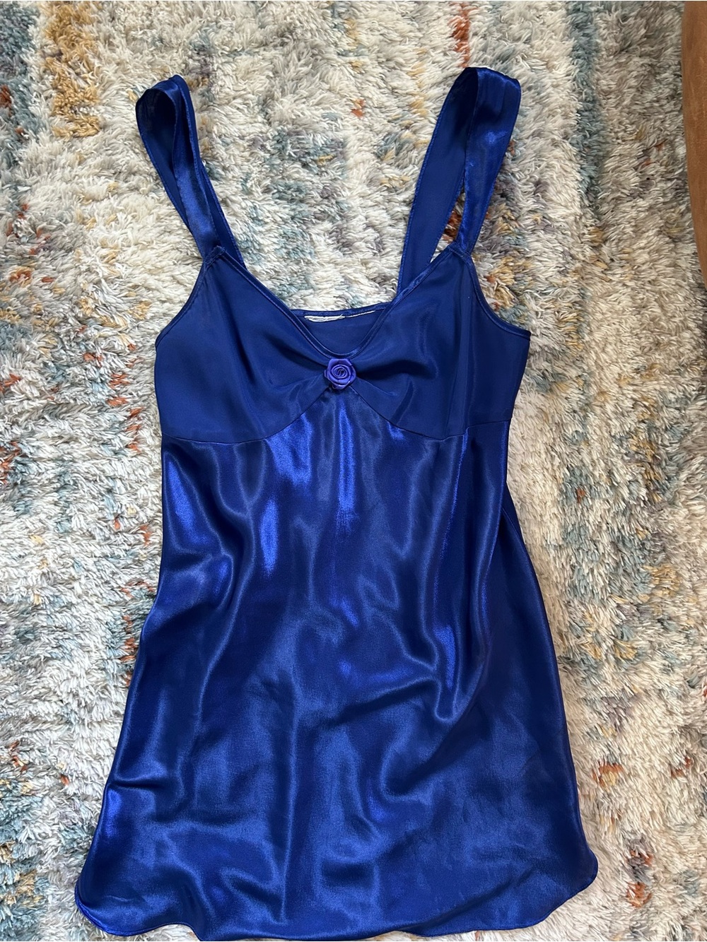 Blue Satin Sleeveless Slip Top/mini dress